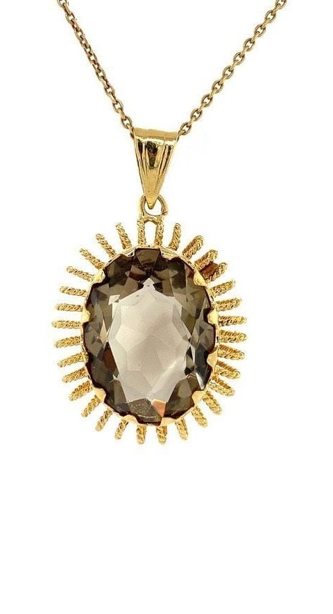 Vintage 18K Gold Pendant with Smoky Quartz